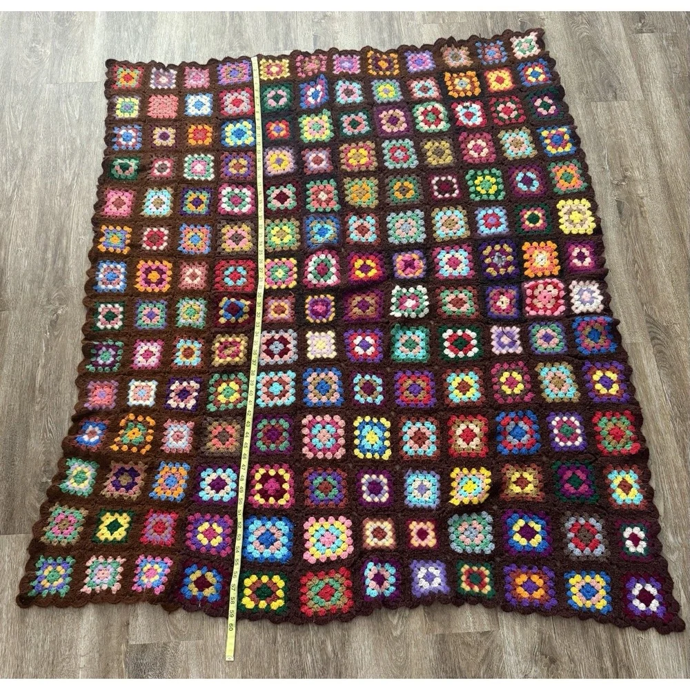 Granny Square Afghan Crochet Handmade Blanket  Approx 50x59